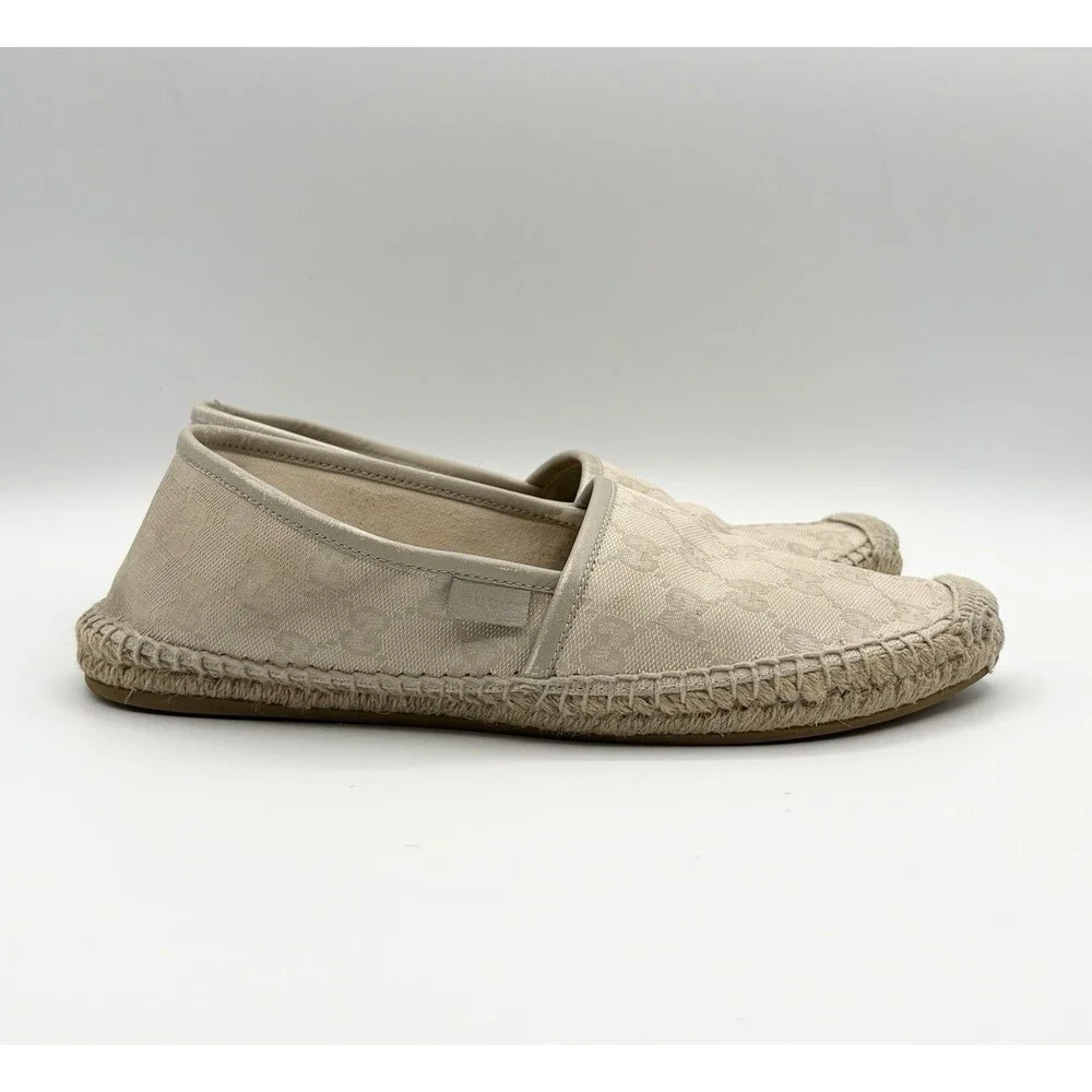 Gucci Off White/Cream GG Canvas and Leather Slip On Espadrille Flats EU 37.5